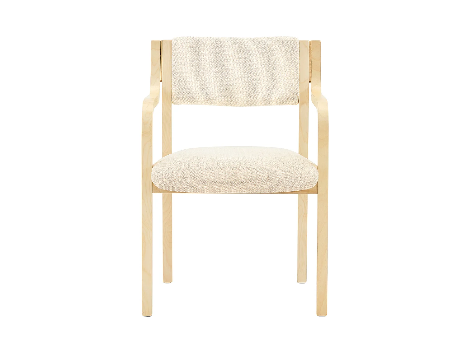 Juego de 2 sillas de comedor con reposabrazos, de madera curvada, tapizadas en «Teddy Bear», estilo escandinavo, en blanco