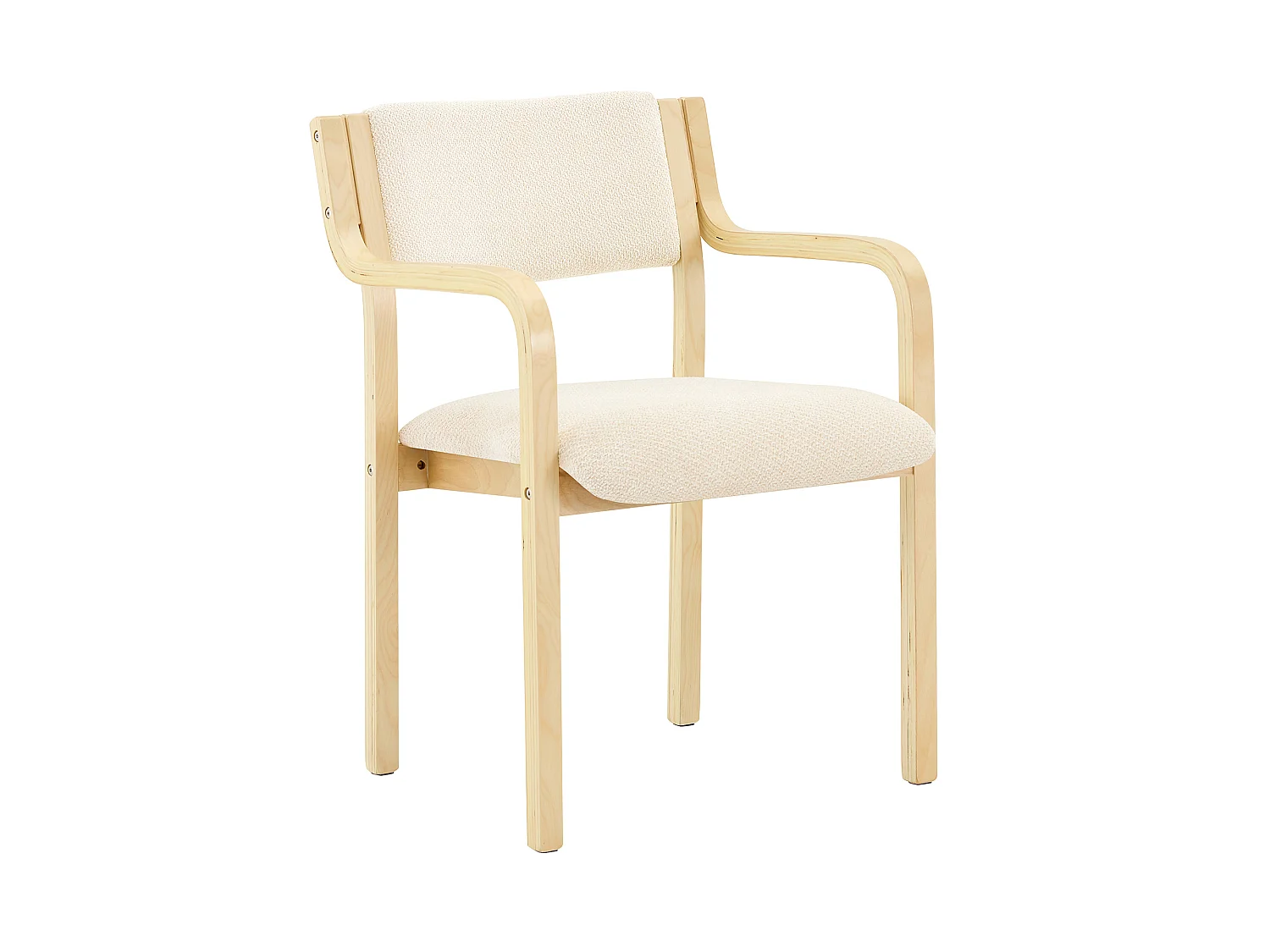 Juego de 2 sillas de comedor con reposabrazos, de madera curvada, tapizadas en «Teddy Bear», estilo escandinavo, en blanco