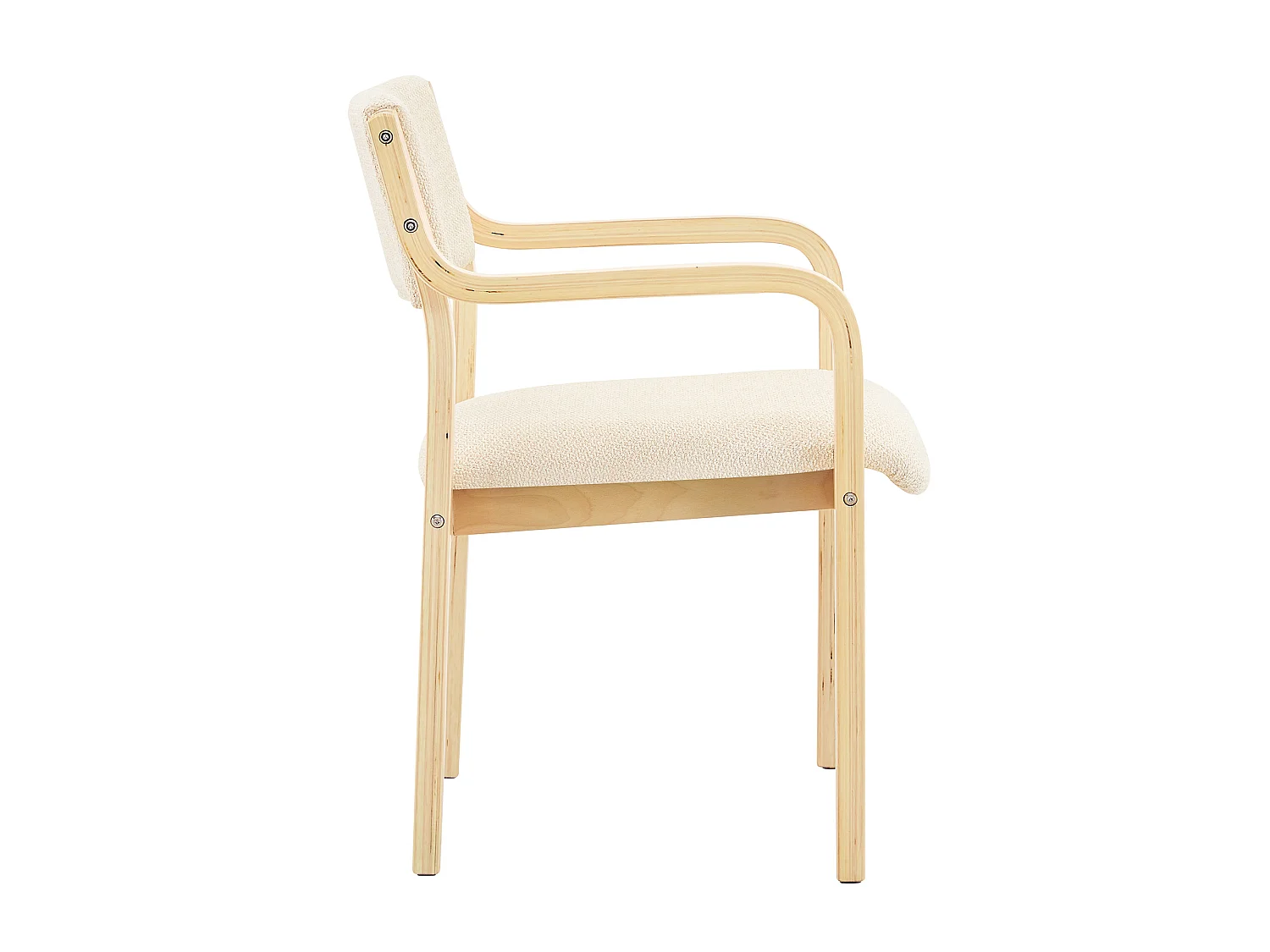 Juego de 2 sillas de comedor con reposabrazos, de madera curvada, tapizadas en «Teddy Bear», estilo escandinavo, en blanco