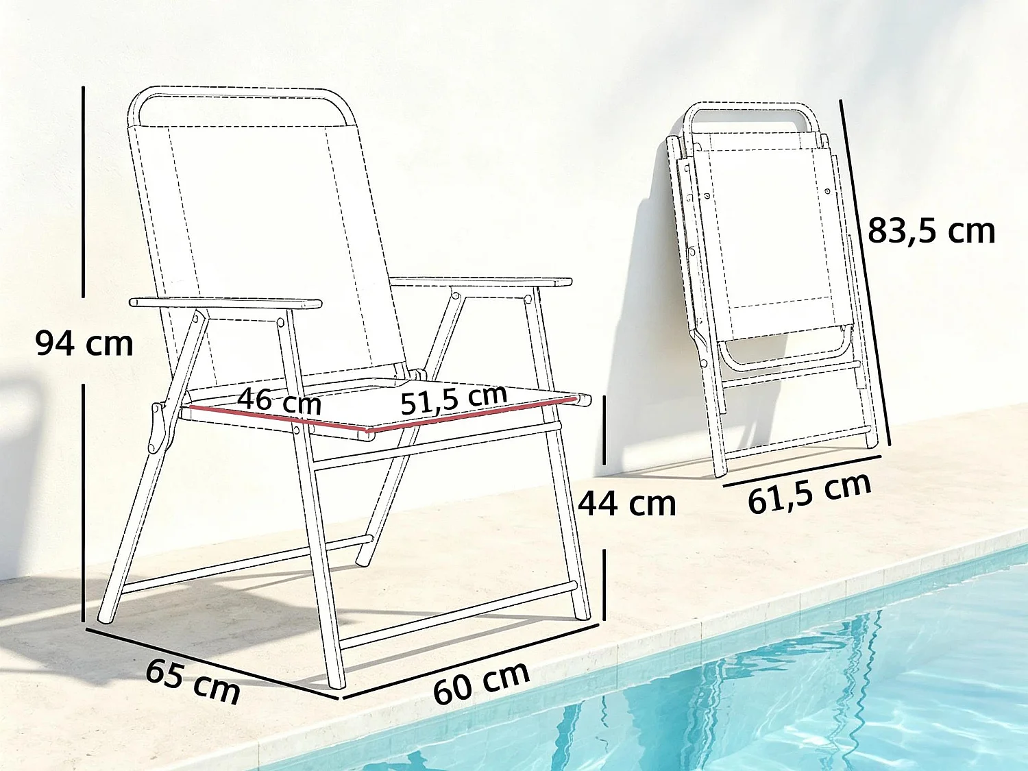 Lot de 4 Fauteuils d'Extérieur Pliants en Acier et Toile Respirante – Chaises de Jardin avec Dossier Haut et Accoudoirs pour Barbecue et Terrasse, Noir