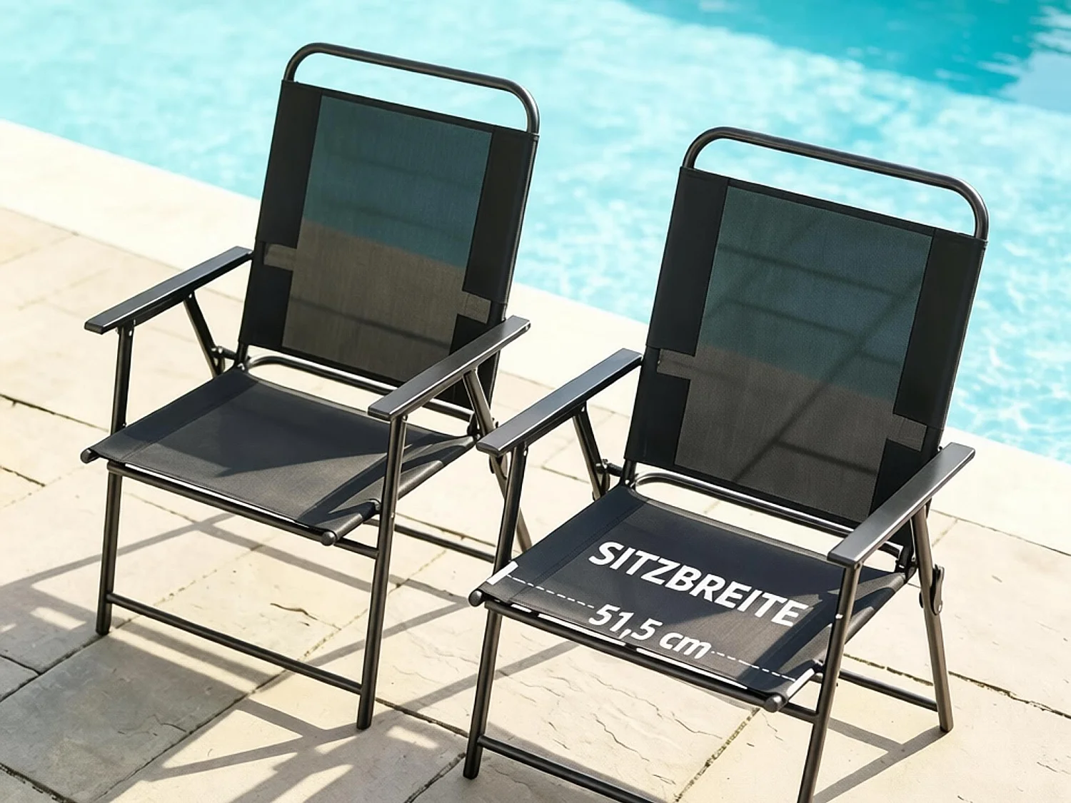 Lot de 4 Fauteuils d'Extérieur Pliants en Acier et Toile Respirante – Chaises de Jardin avec Dossier Haut et Accoudoirs pour Barbecue et Terrasse, Noir