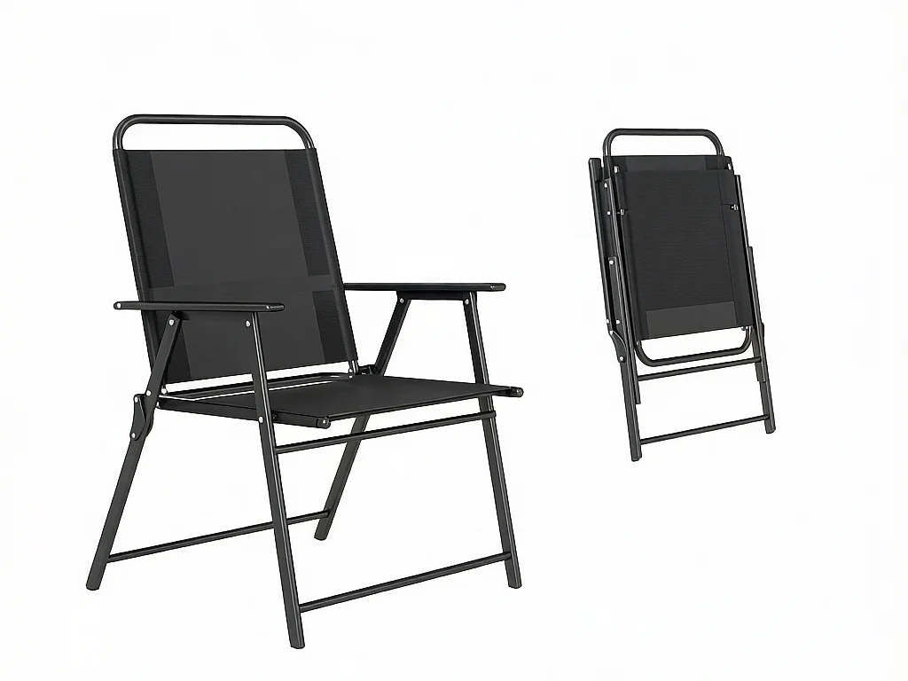 Lot de 4 Fauteuils d'Extérieur Pliants en Acier et Toile Respirante – Chaises de Jardin avec Dossier Haut et Accoudoirs pour Barbecue et Terrasse, Noir