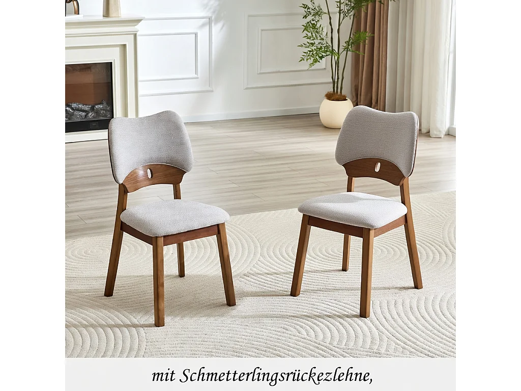 Lote de 2 sillas de comedor, respaldo en forma de mariposa, sillas de madera, asiento acolchado, gris