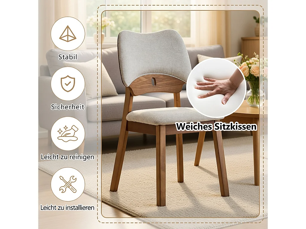 Lote de 2 sillas de comedor, respaldo en forma de mariposa, sillas de madera, asiento acolchado, gris
