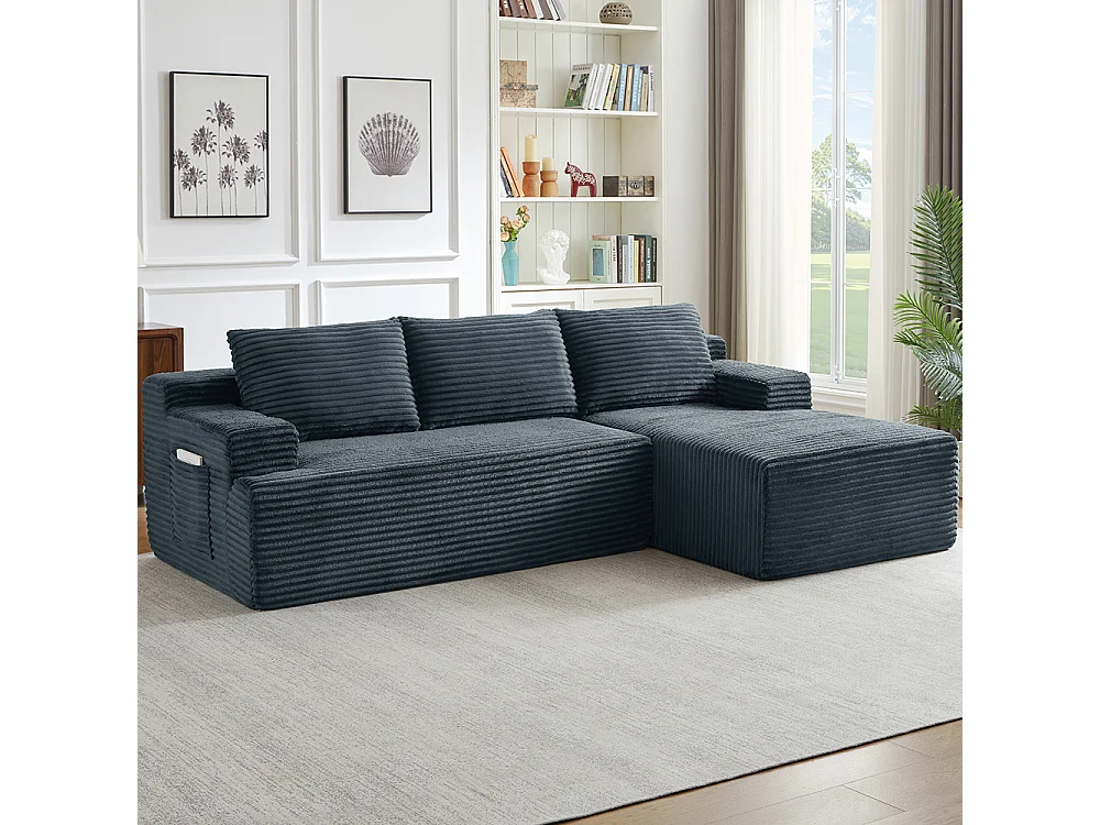 Canapé d'angle 4 places en tissu gris foncé