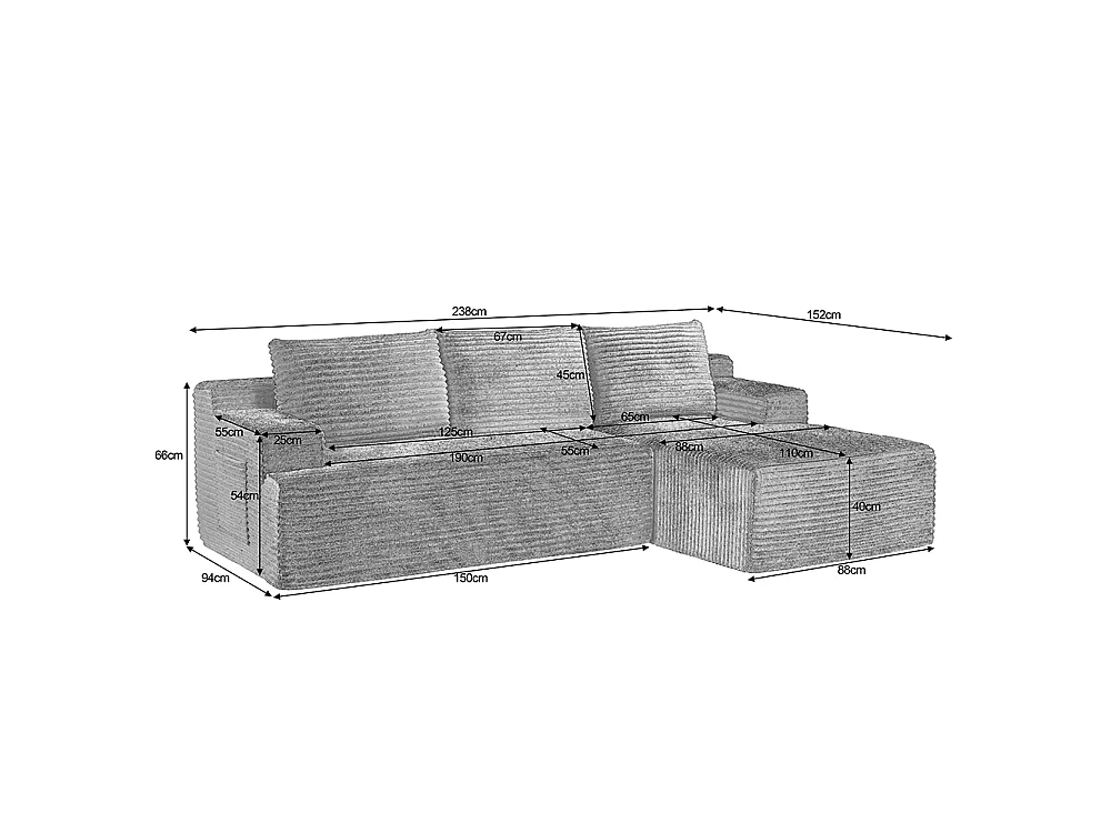 Canapé d'angle 4 places en tissu gris foncé