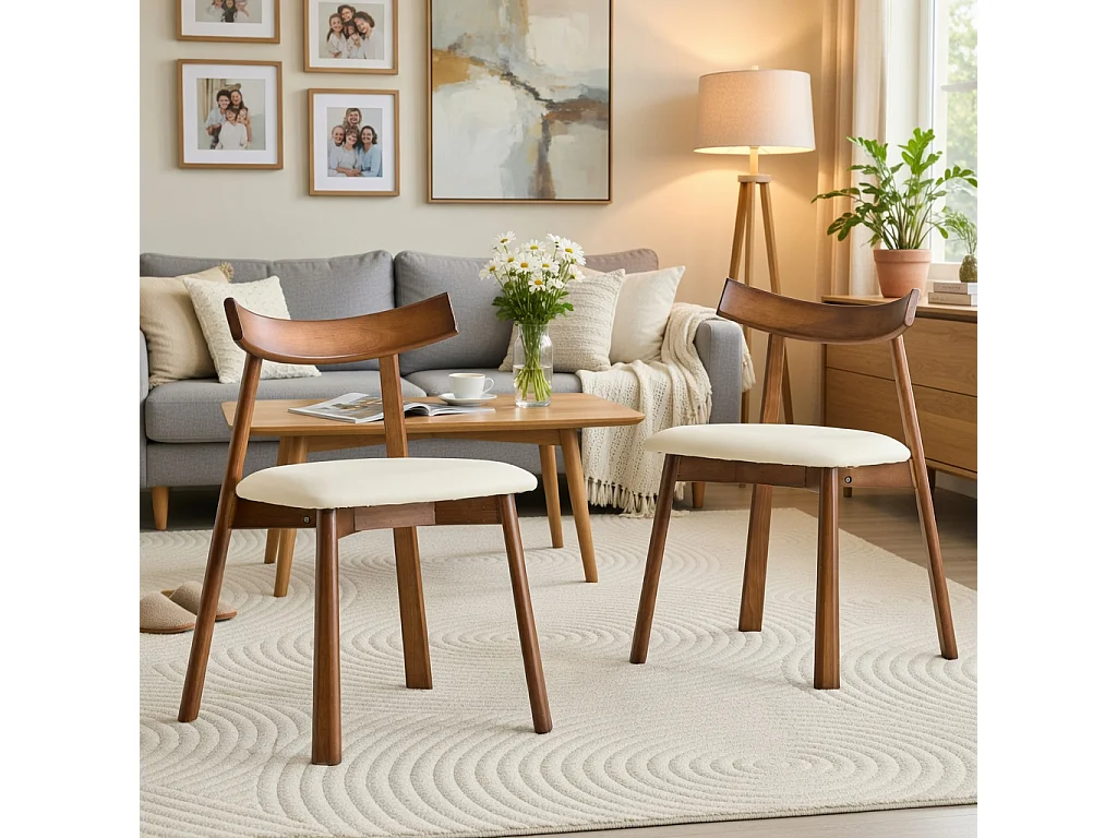 Lot de 2 chaises de salle à manger, structure en bois, avec dossier ergonomique, chaises seules (table non comprise),  blanc