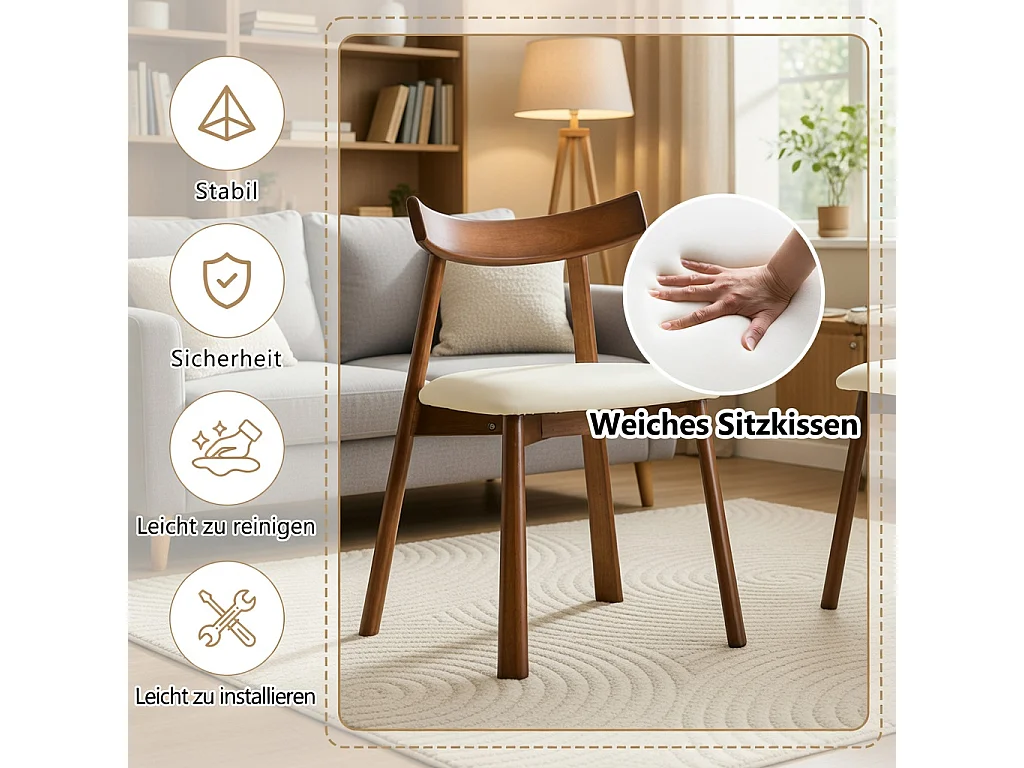 Lot de 2 chaises de salle à manger, structure en bois, avec dossier ergonomique, chaises seules (table non comprise),  blanc