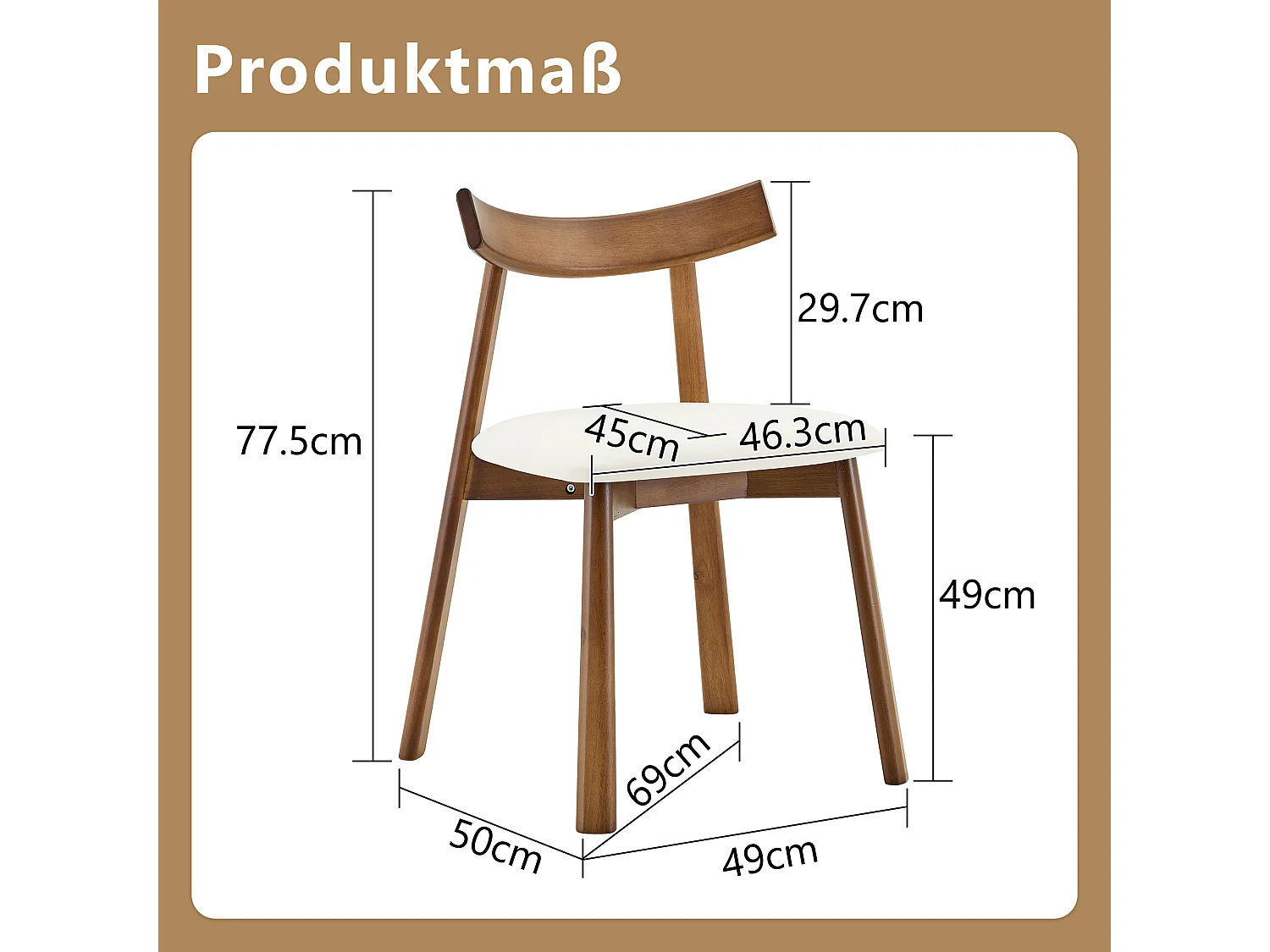 Lot de 2 chaises de salle à manger, structure en bois, avec dossier ergonomique, chaises seules (table non comprise),  blanc