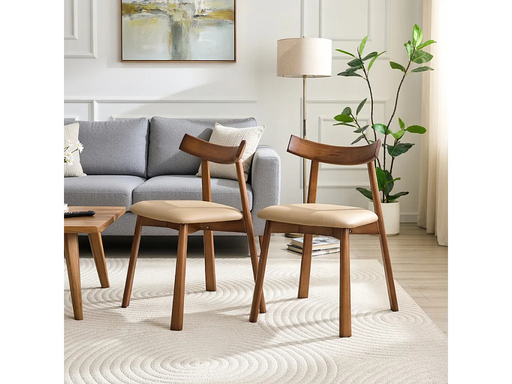 Lot de 2 chaises de salle à manger, structure en bois, avec dossier ergonomique, chaises seules (table non comprise),  marron