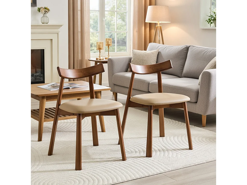 Lot de 2 chaises de salle à manger, structure en bois, avec dossier ergonomique, chaises seules (table non comprise),  marron