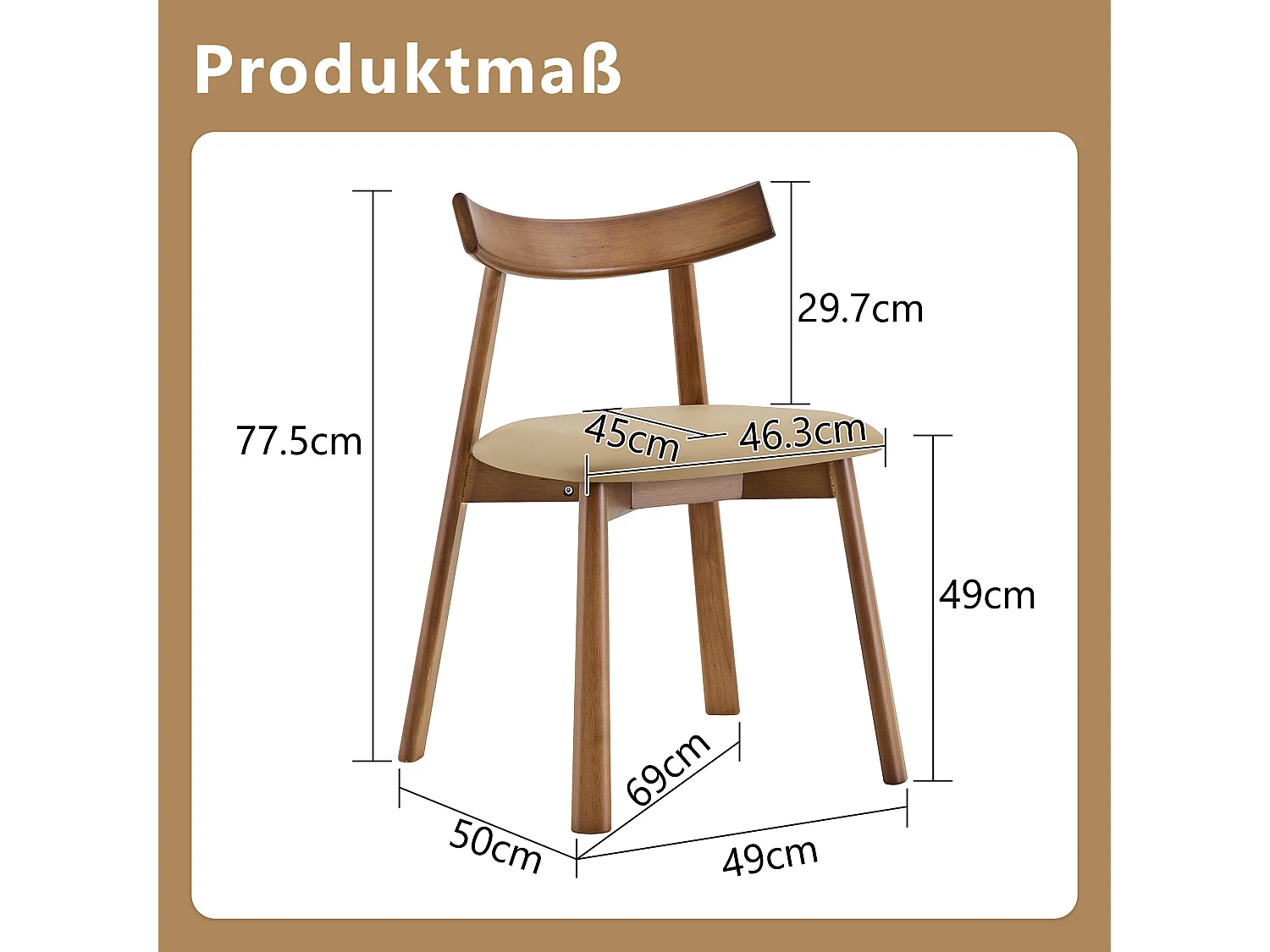 Lot de 2 chaises de salle à manger, structure en bois, avec dossier ergonomique, chaises seules (table non comprise),  marron