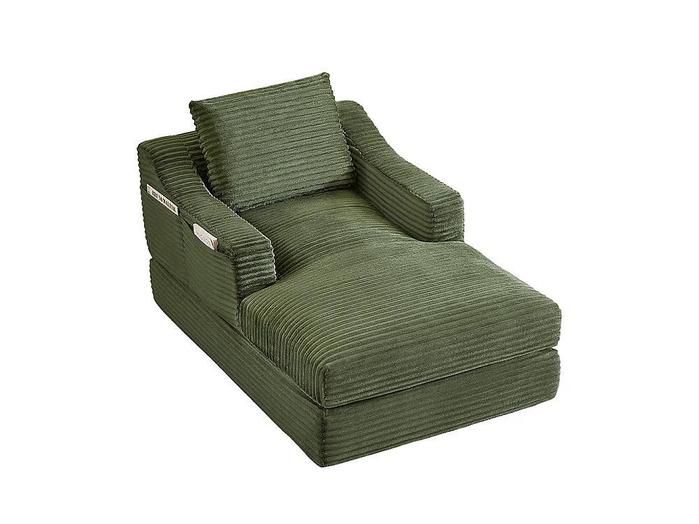 Divano relax, spaziosa poltrona letto singola, in velluto a coste, design a due livelli, trasformabile in letto, verde