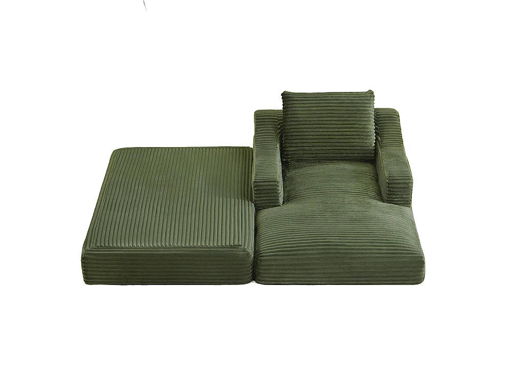 Divano relax, spaziosa poltrona letto singola, in velluto a coste, design a due livelli, trasformabile in letto, verde