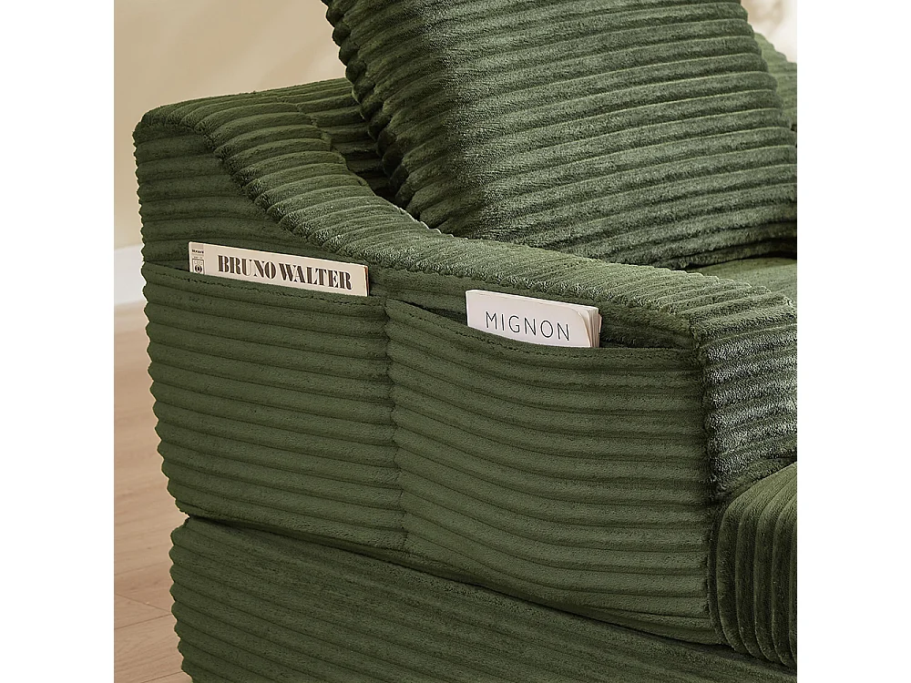 Divano relax, spaziosa poltrona letto singola, in velluto a coste, design a due livelli, trasformabile in letto, verde