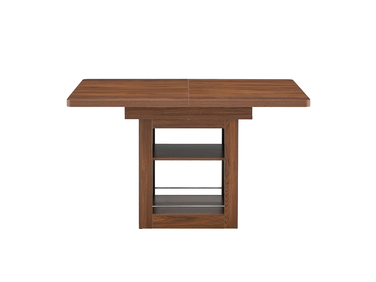 Table à rallonges imitation bois, noyer, en MDF, avec tablette intégrée, couleur Noix
