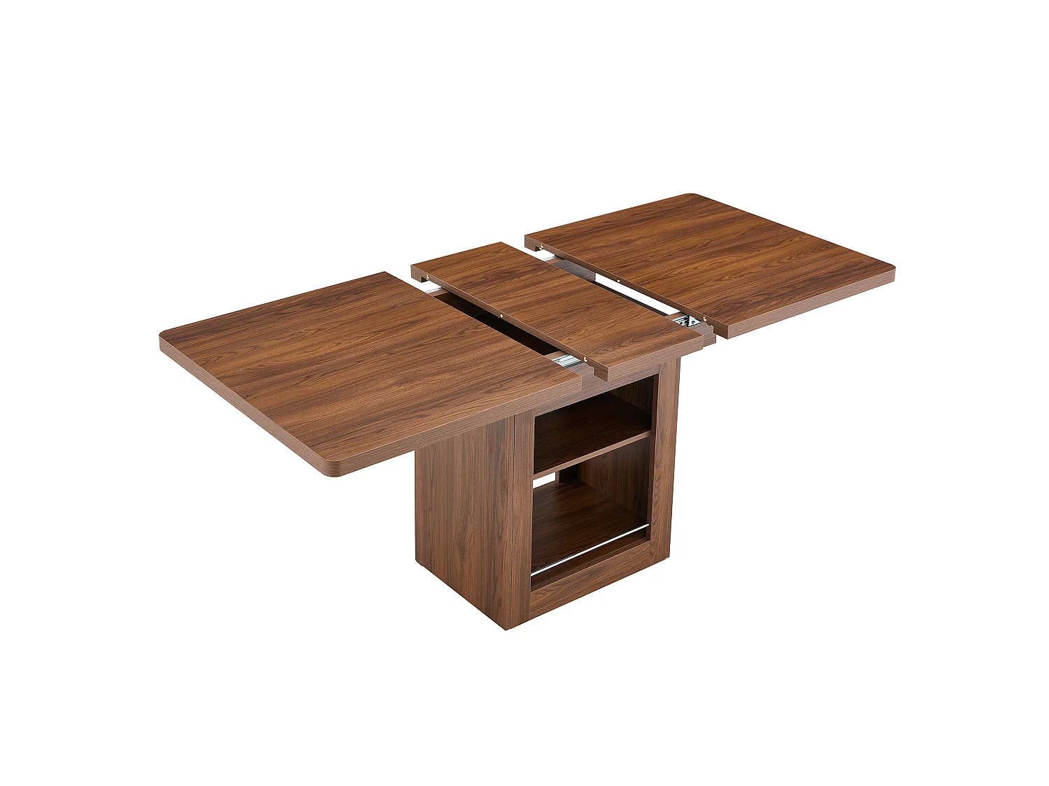Table à rallonges imitation bois, noyer, en MDF, avec tablette intégrée, couleur Noix