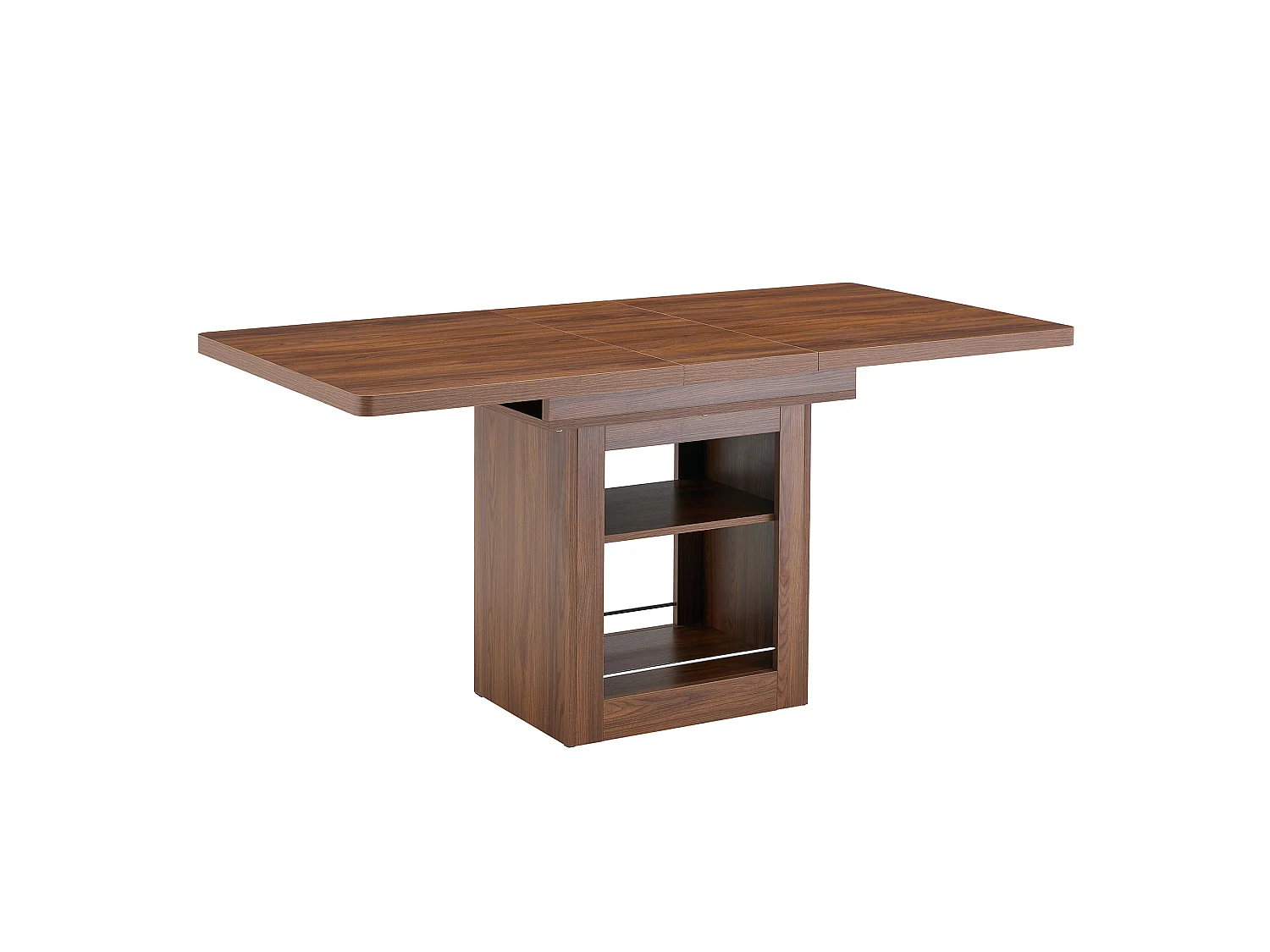 Table à rallonges imitation bois, noyer, en MDF, avec tablette intégrée, couleur Noix