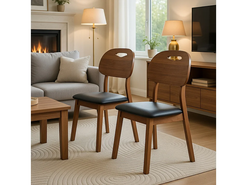Lote de 2 sillas de comedor, respaldo ovalado, sillas de madera con asas, sillas de cocina acolchadas, negro