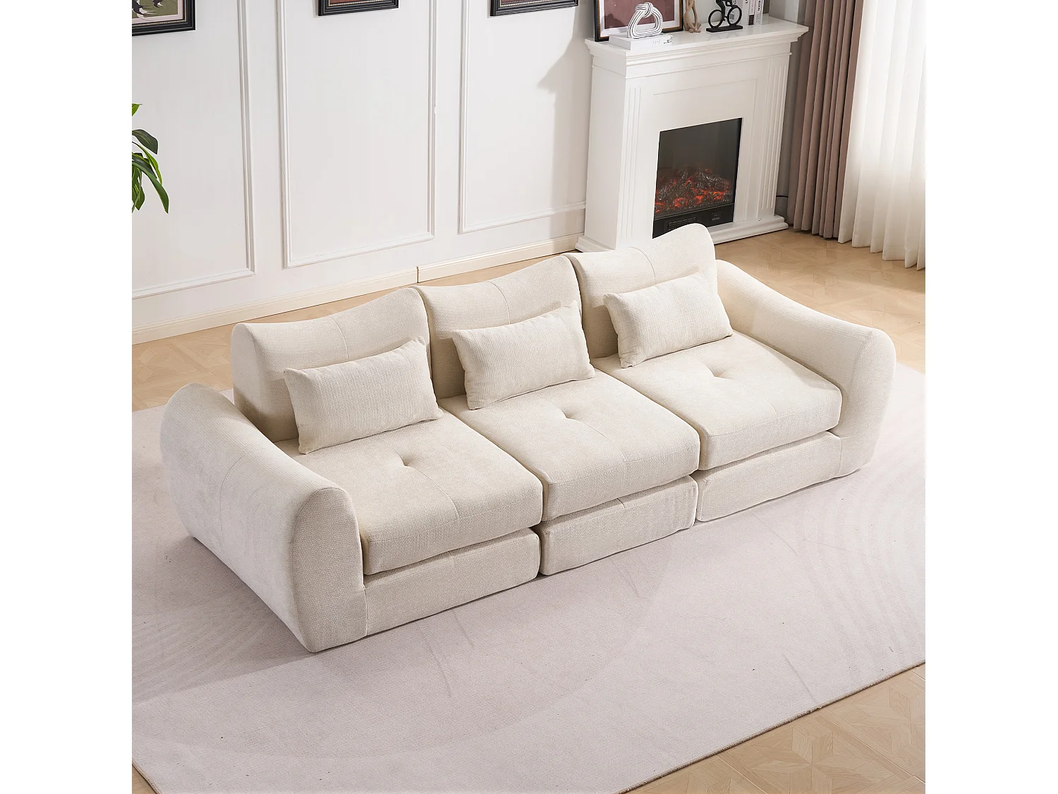 Canapé 3 places en tissu chenille beige