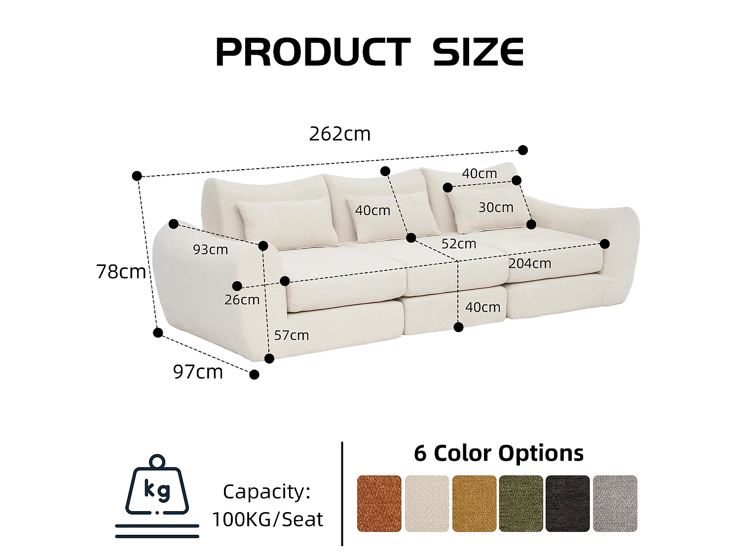Canapé 3 places en tissu chenille beige