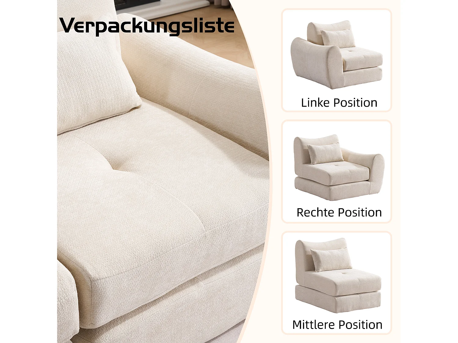 Canapé 3 places en tissu chenille beige