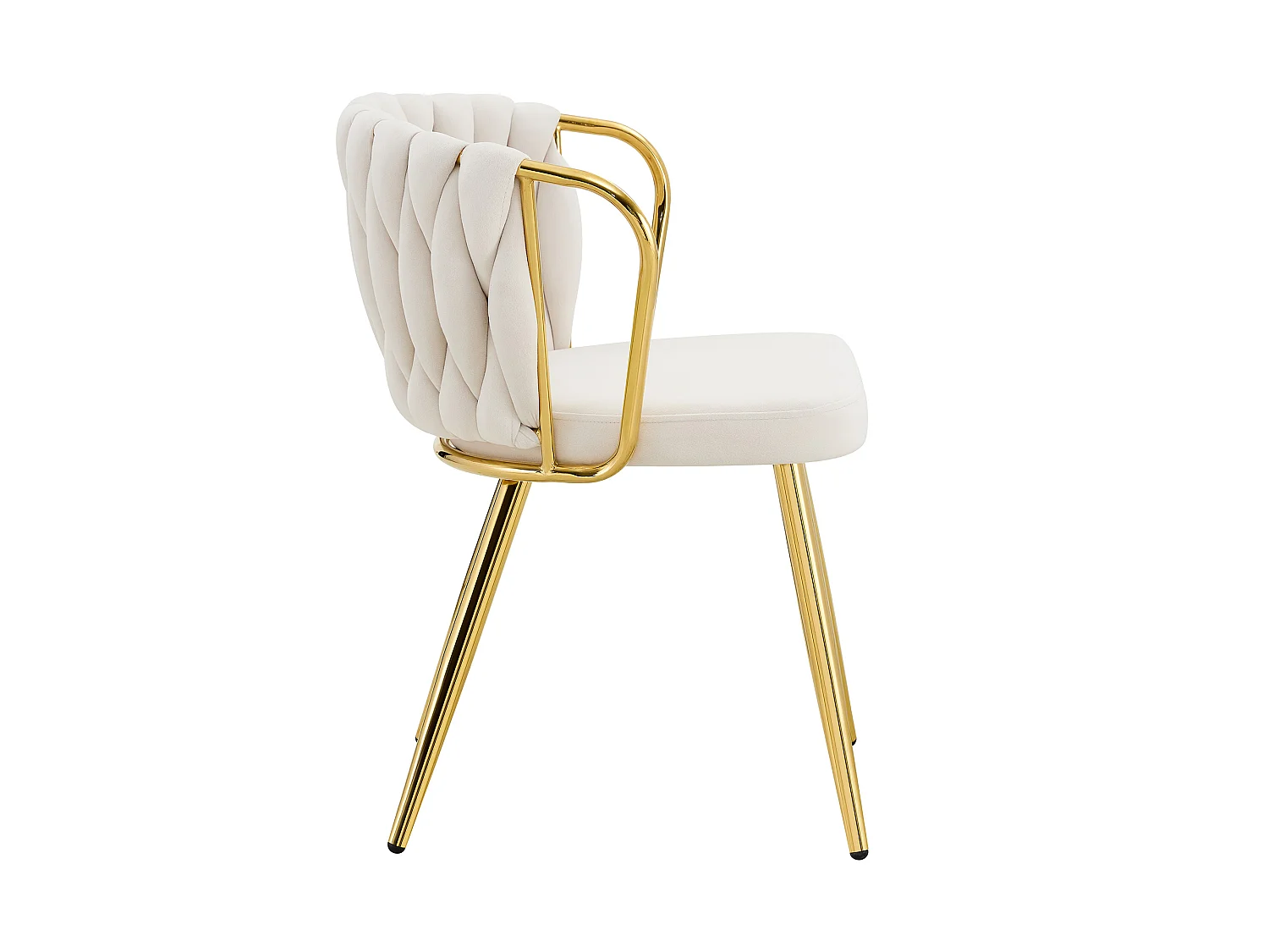 Chaises de salle à manger, lot de deux ,avec dossier tressé et pieds en métal doré, ergonomique, en velours, beige et doré