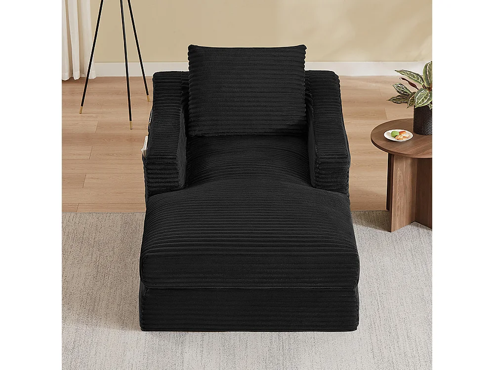 Divano relax, spaziosa poltrona letto singola, in velluto a coste, design a due livelli, trasformabile in letto, nero