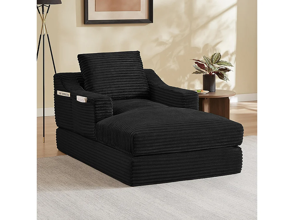 Divano relax, spaziosa poltrona letto singola, in velluto a coste, design a due livelli, trasformabile in letto, nero
