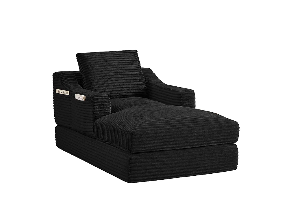 Divano relax, spaziosa poltrona letto singola, in velluto a coste, design a due livelli, trasformabile in letto, nero