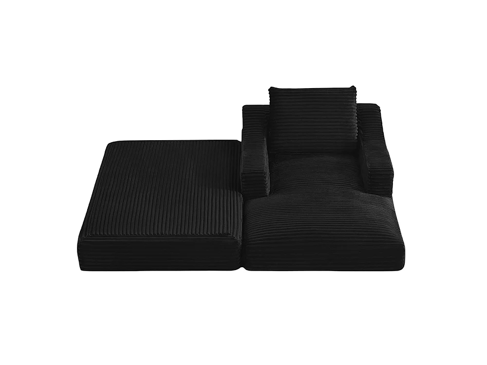 Divano relax, spaziosa poltrona letto singola, in velluto a coste, design a due livelli, trasformabile in letto, nero