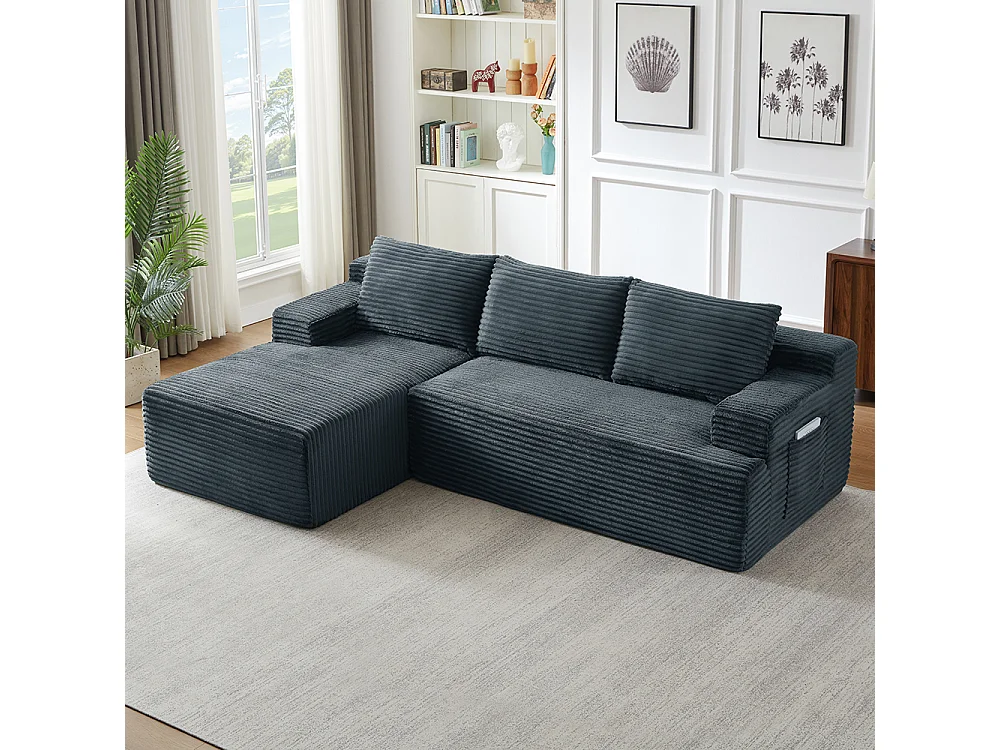 Canapé d'angle 4 places en tissu gris foncé