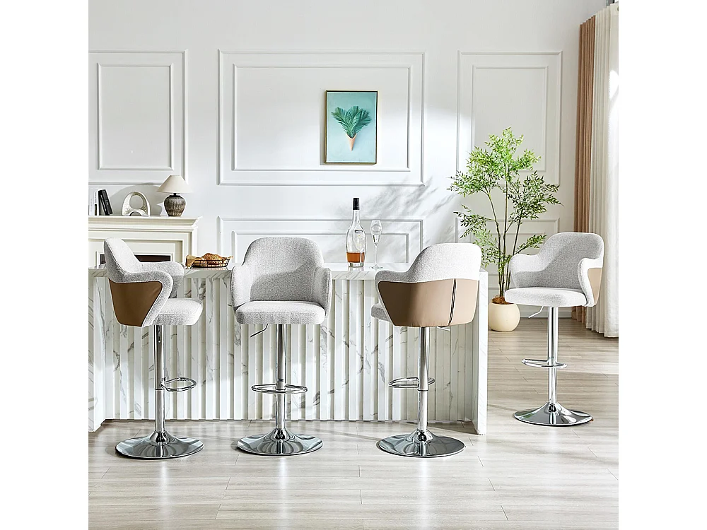 Ensemble de tabourets réglables (lot de 2), style moderne avec accoudoirs, pivotants à 360°, hauteur réglable, gris + marron