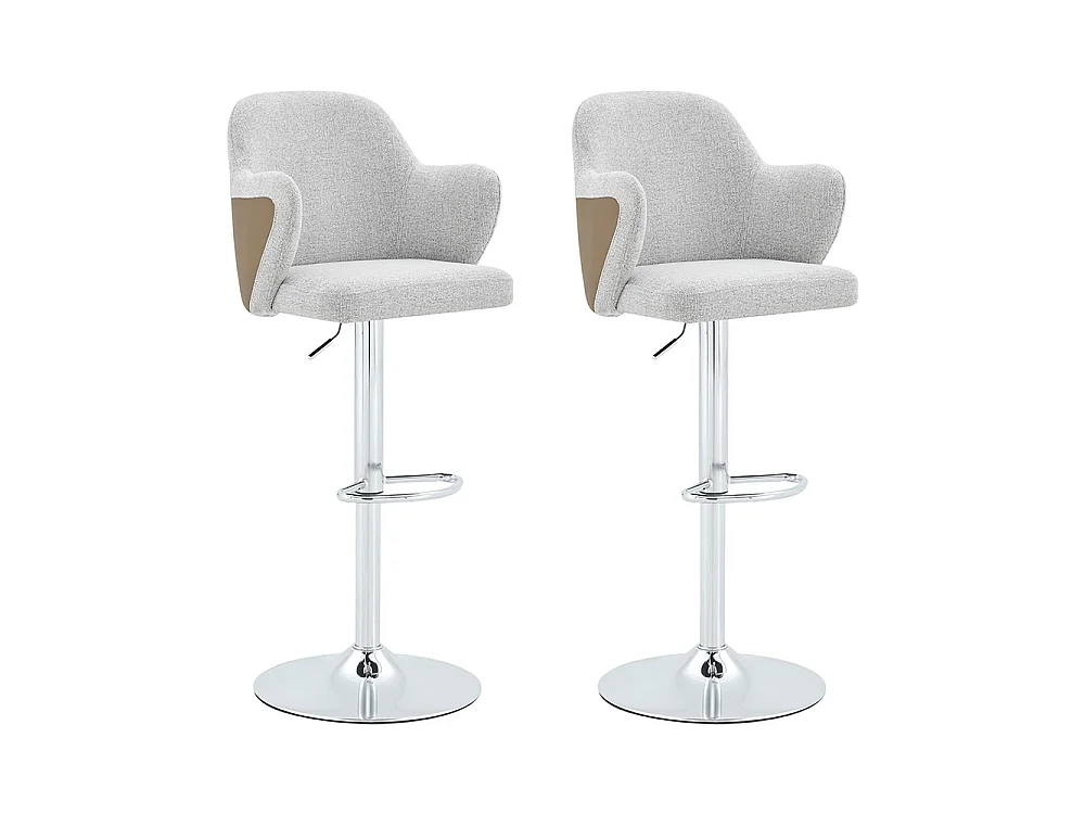 Ensemble de tabourets réglables (lot de 2), style moderne avec accoudoirs, pivotants à 360°, hauteur réglable, gris + marron