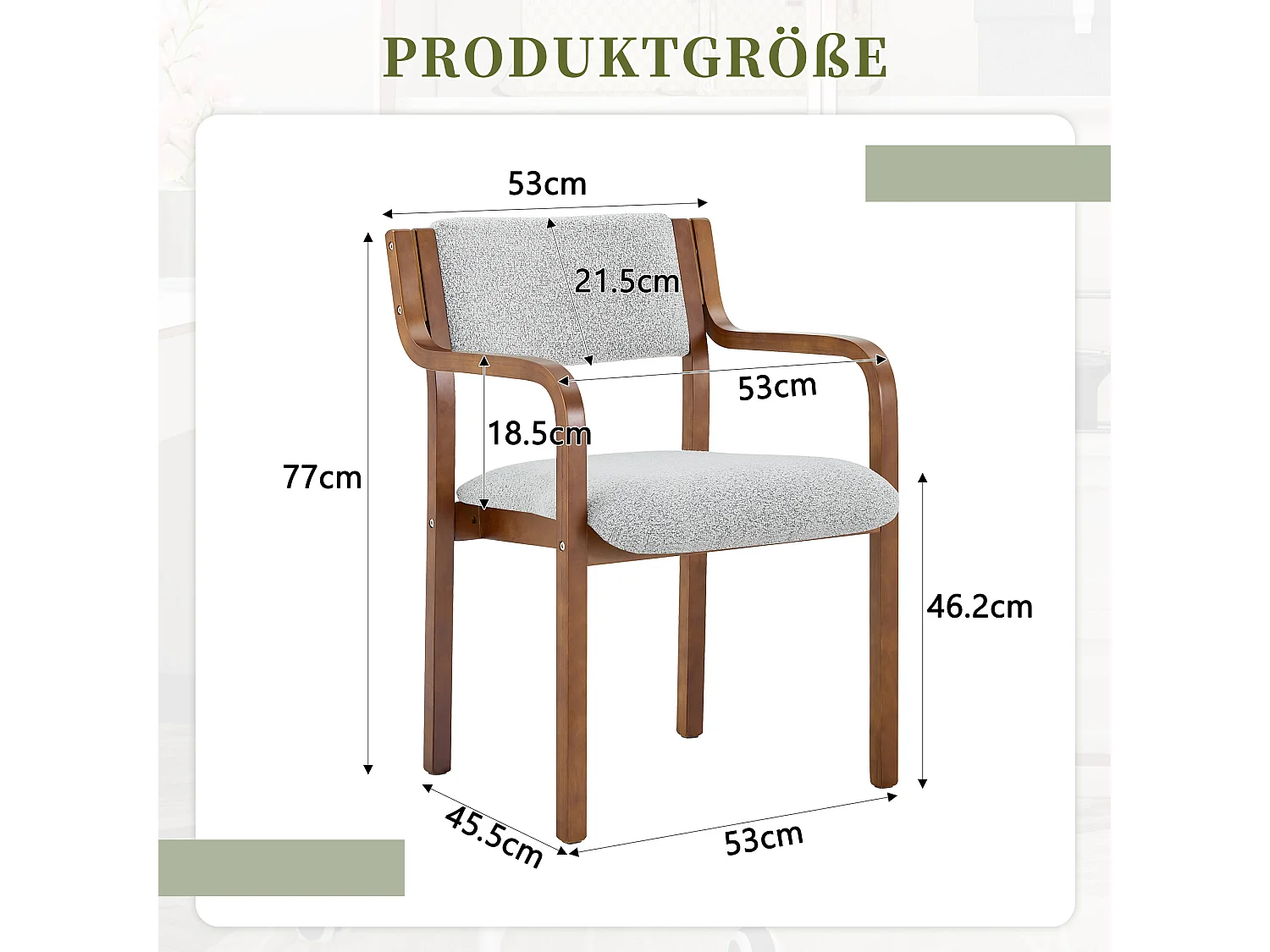 Juego de 2 sillas de comedor con reposabrazos, de madera curvada, tapizado «Teddy Bear», estilo escandinavo, gris