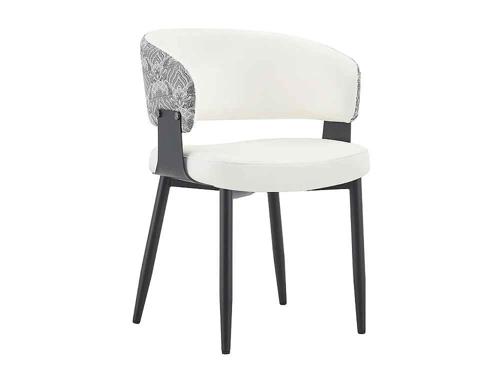 Eetkamerstoelen, set van 2, met afgeronde armleuningen en een rugleuning met print, van kunstleer, stevige poten, wit + zwart
