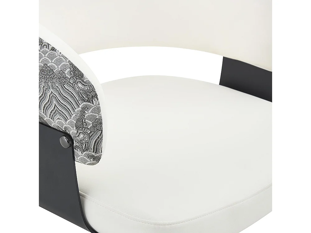 Eetkamerstoelen, set van 2, met afgeronde armleuningen en een rugleuning met print, van kunstleer, stevige poten, wit + zwart