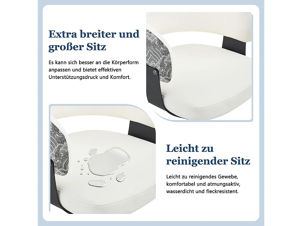 Eetkamerstoelen, set van 2, met afgeronde armleuningen en een rugleuning met print, van kunstleer, stevige poten, wit + zwart