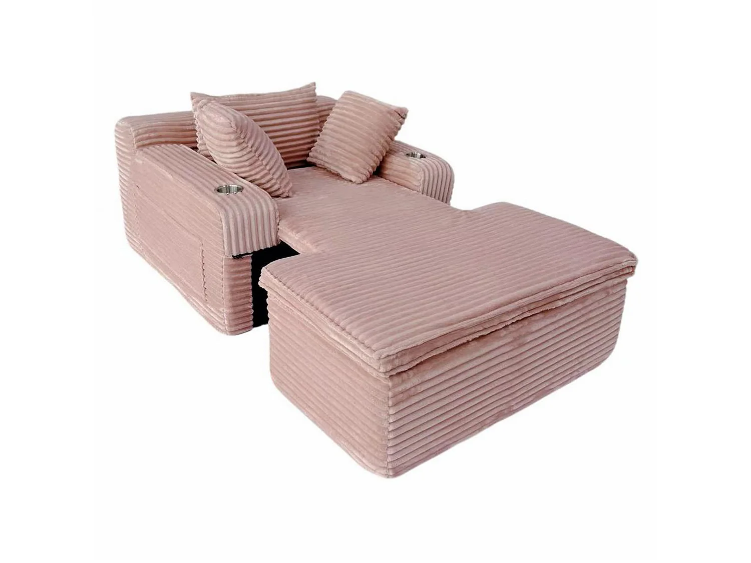Canapé corduroy – montage facile, 3 coussins + porte-gobelets, coussin 2en1 couverture,rose