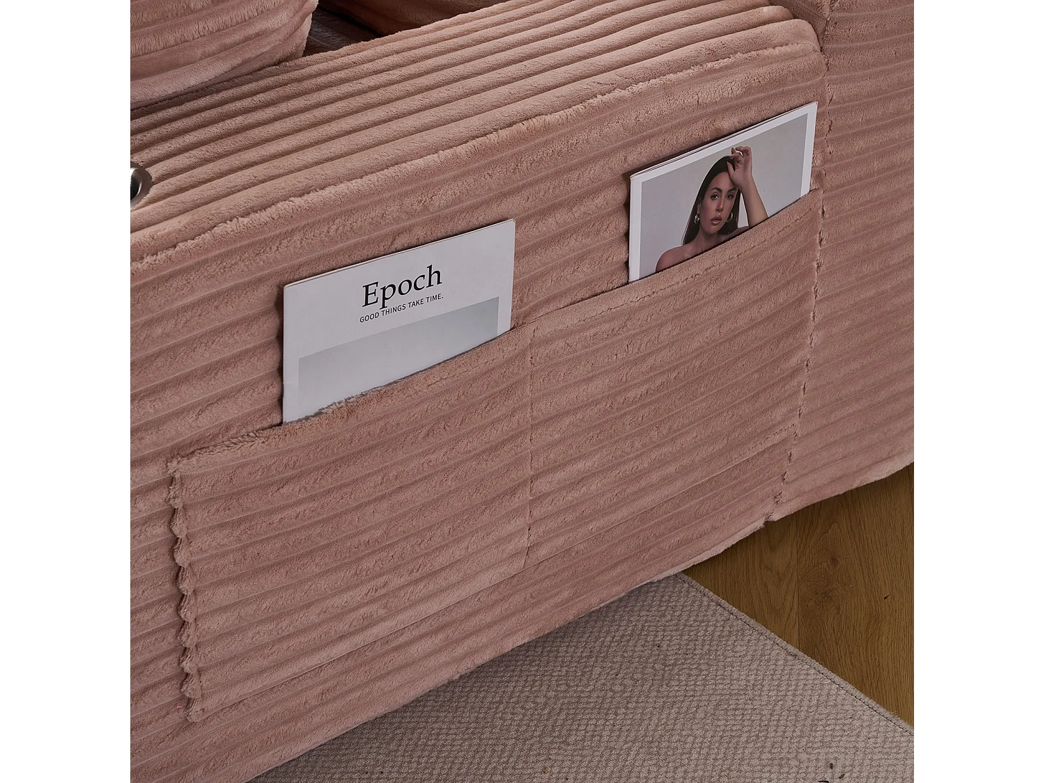 Canapé corduroy – montage facile, 3 coussins + porte-gobelets, coussin 2en1 couverture,rose