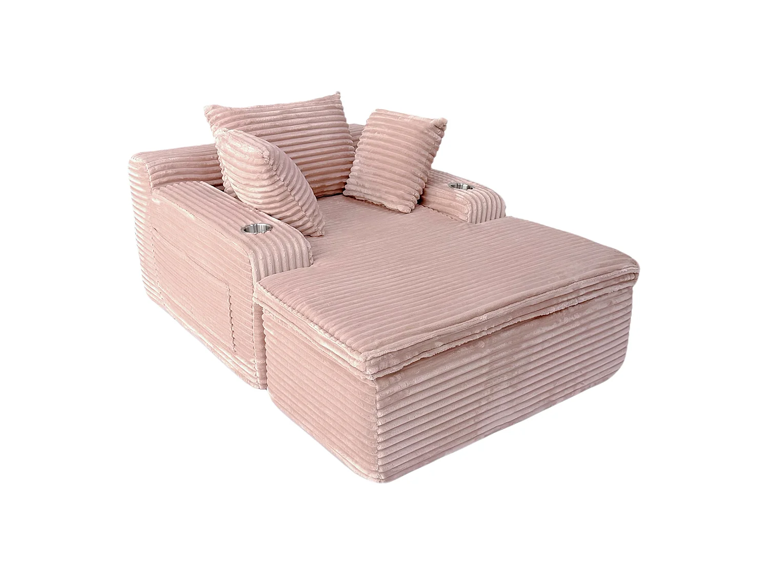 Canapé corduroy – montage facile, 3 coussins + porte-gobelets, coussin 2en1 couverture,rose