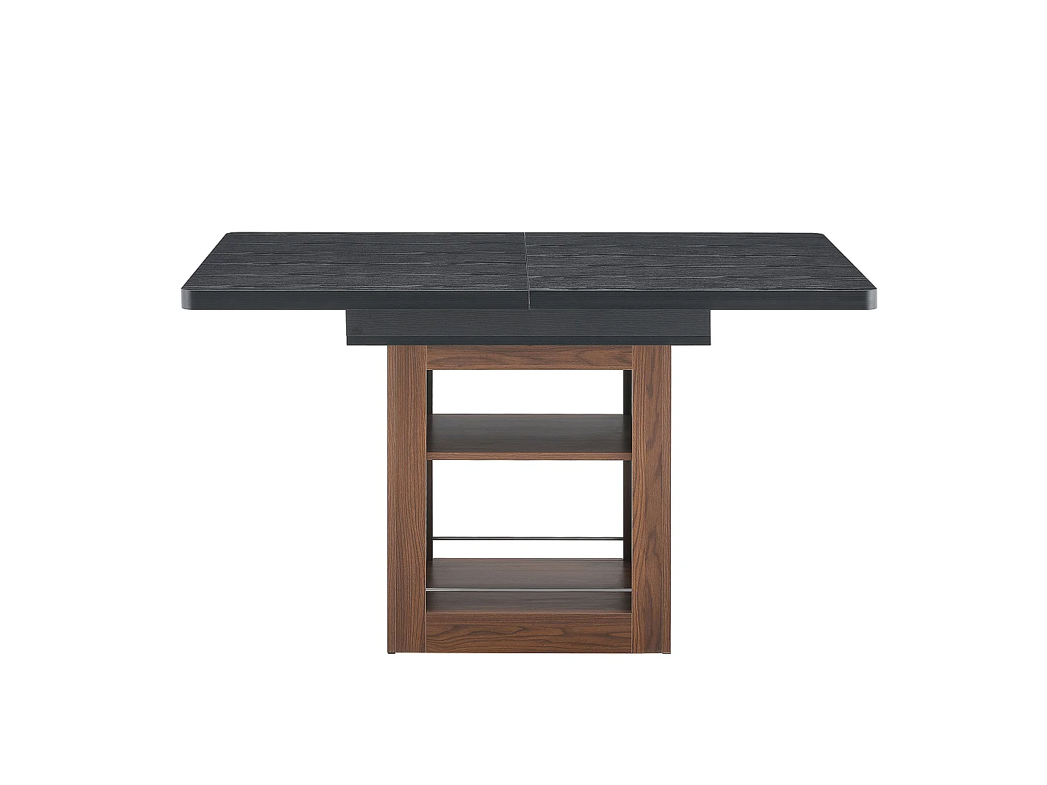 Table à rallonges imitation bois, noyer, en MDF, avec tablette intégrée, couleur noir