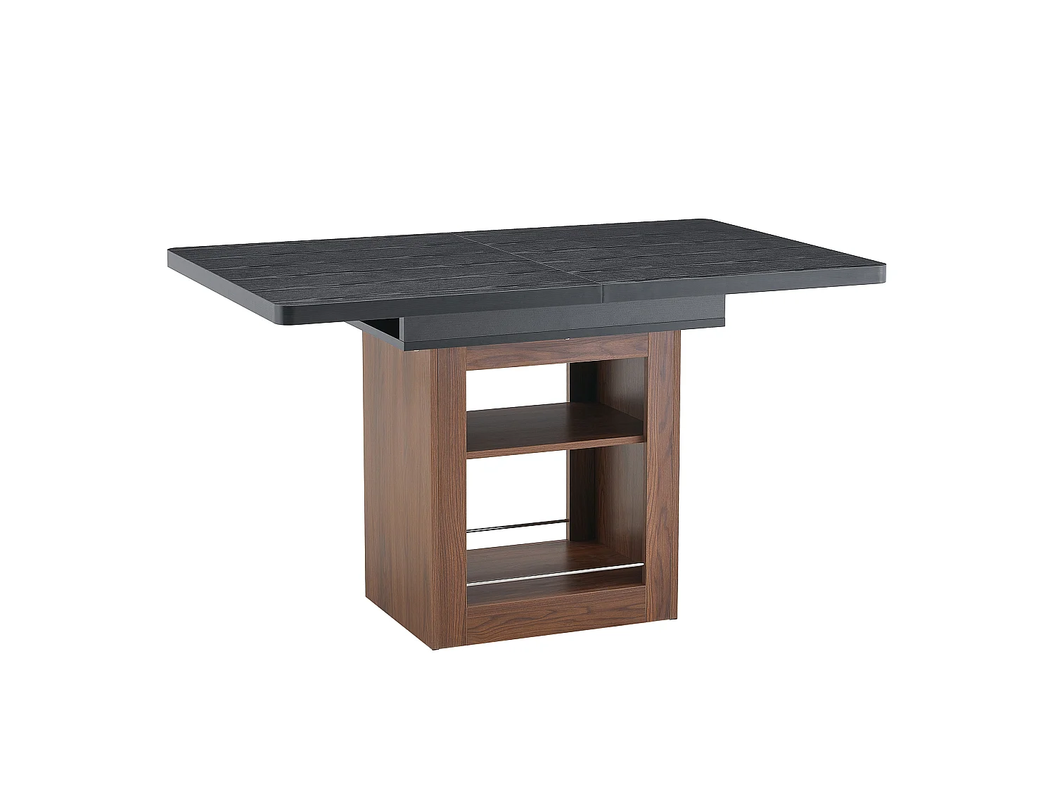 Table à rallonges imitation bois, noyer, en MDF, avec tablette intégrée, couleur noir