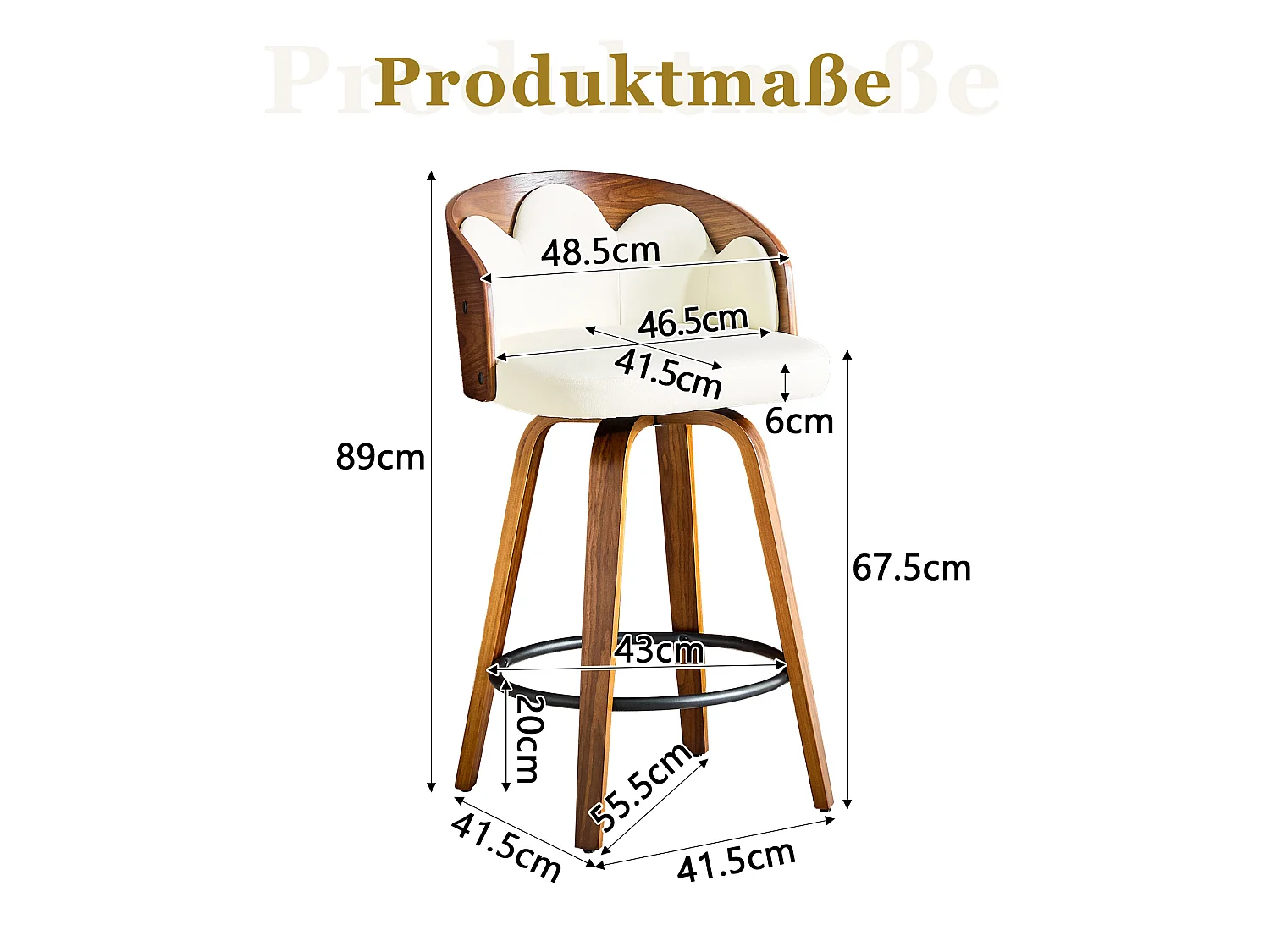 Lot de 2 tabourets, dossier à motifs floraux, bois courbé, cuir PU, repose-pieds en métal, style moderne, blanc