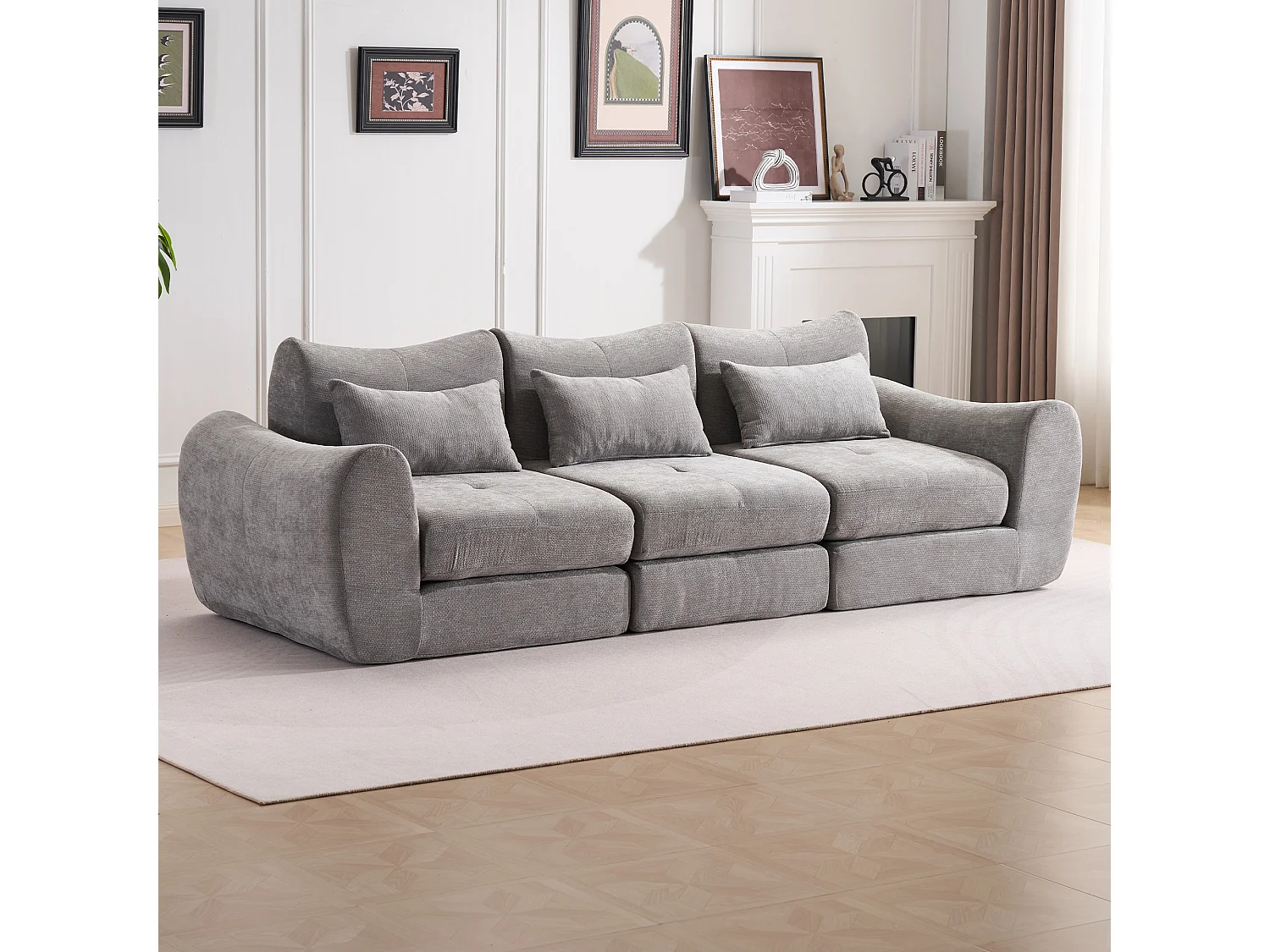Canapé 3 places en tissu chenille gris