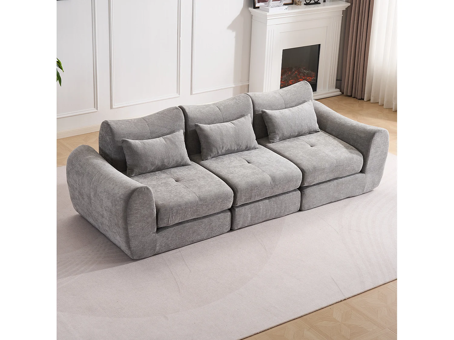 Canapé 3 places en tissu chenille gris