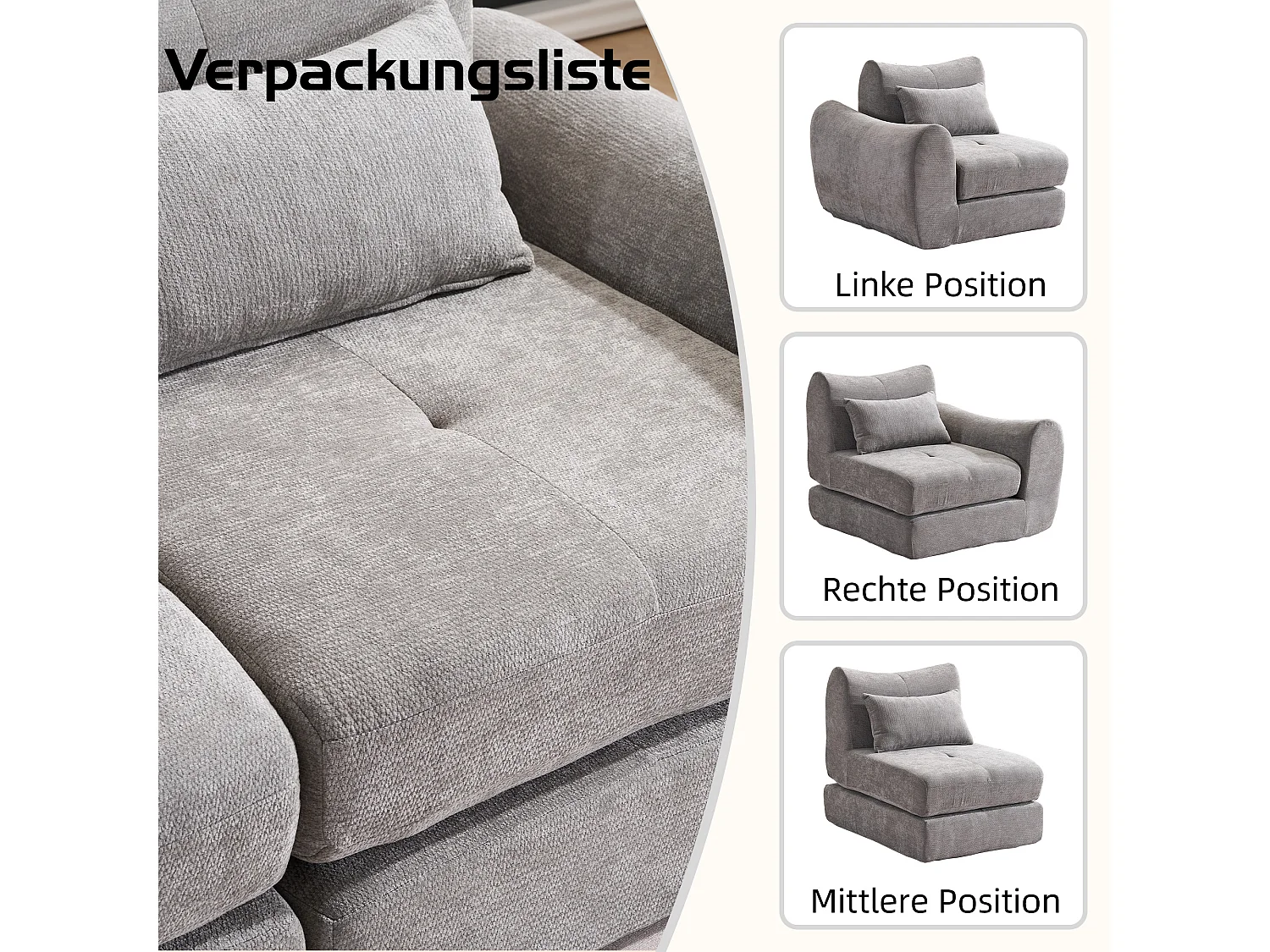 Canapé 3 places en tissu chenille gris