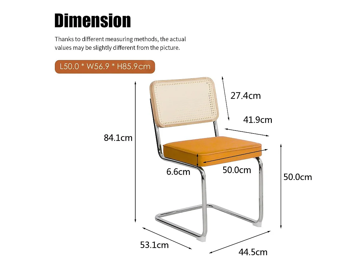 Set eetkamerstoelen (set van 2), fluweel, stoelen met rieten patroon, verchroomde poten, oranje