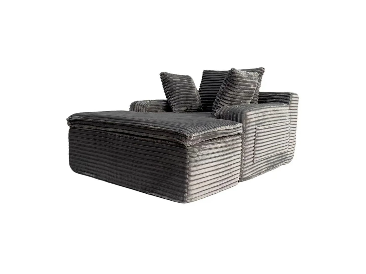 Canapé corduroy – montage facile, 3 coussins + porte-gobelets, coussin 2en1 couverture,gris