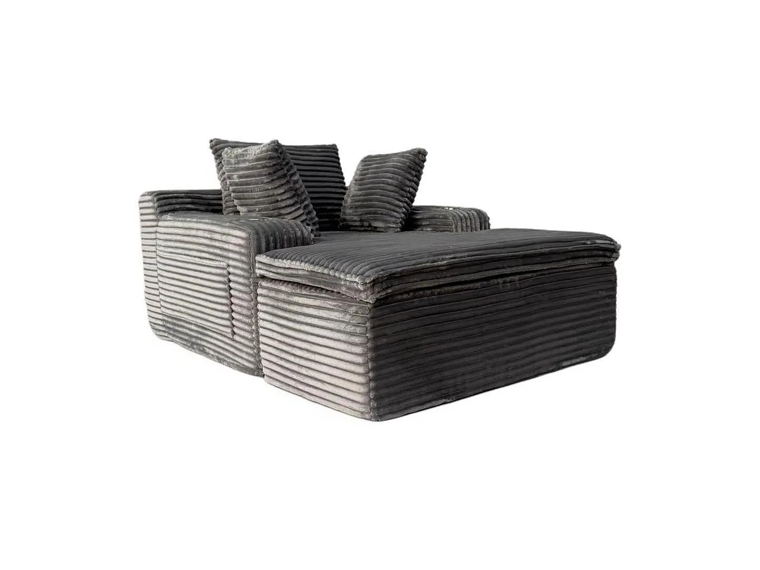 Canapé corduroy – montage facile, 3 coussins + porte-gobelets, coussin 2en1 couverture,gris